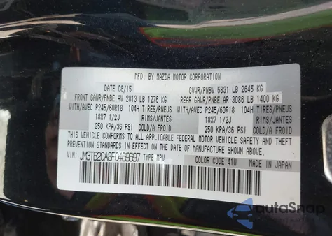 2015 Mazda Cx-9 Touring from USA, damaged, VIN JM3TB2CA8F0469697